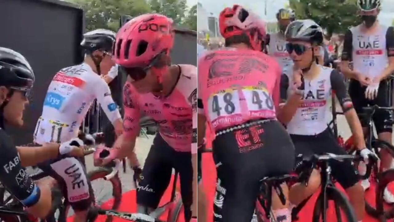 Rigo Urán tuvo un particular encuentro con los hombres del UAE Team.