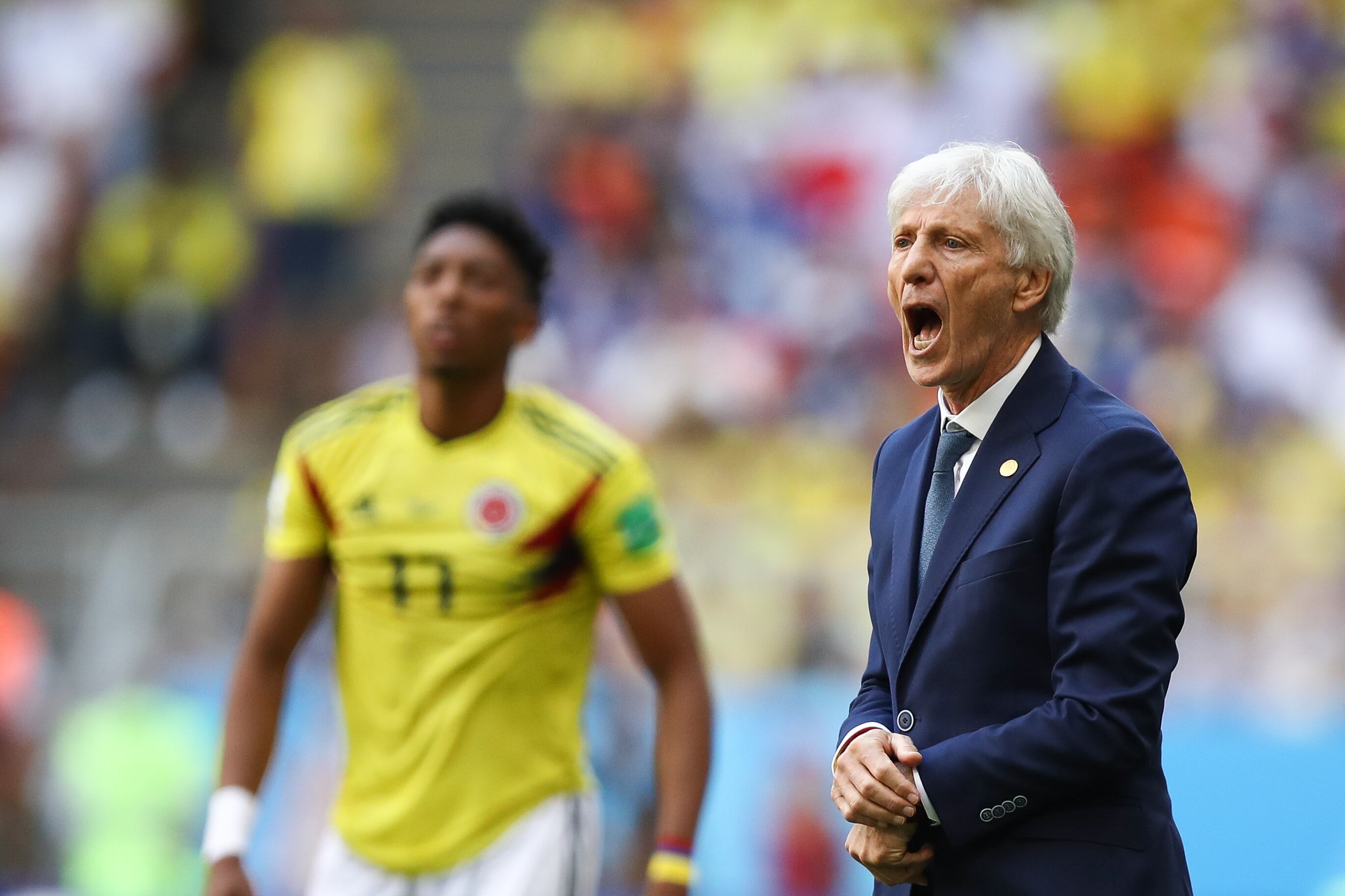 SARANSK, RUSSIA - JUNE 19: Jose Pekerman, Head coach of Colombia reacts during the 2018 FIFA World Cup Russia group H match between Colombia and Japan at Mordovia Arena on June 19, 2018 in Saransk, Russia. (Photo by Maja Hitij - FIFA/FIFA via Getty Images)