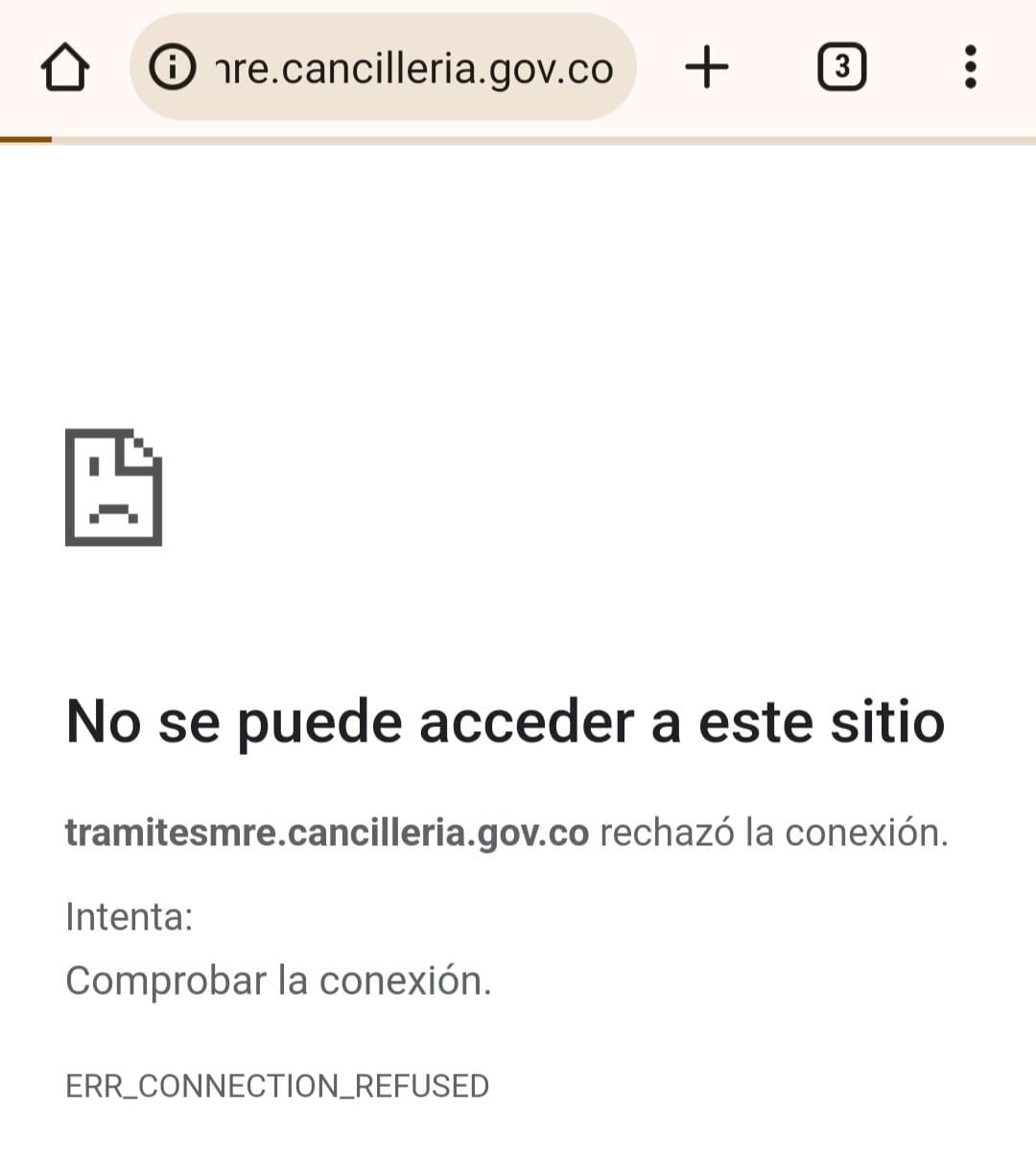 No se puede acceder a este sitio, dice en la web dispuesta por Cancillería