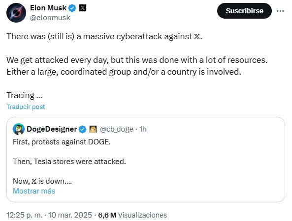 Elon Musk señaló que X es blanco de un "enorme ciberataque".