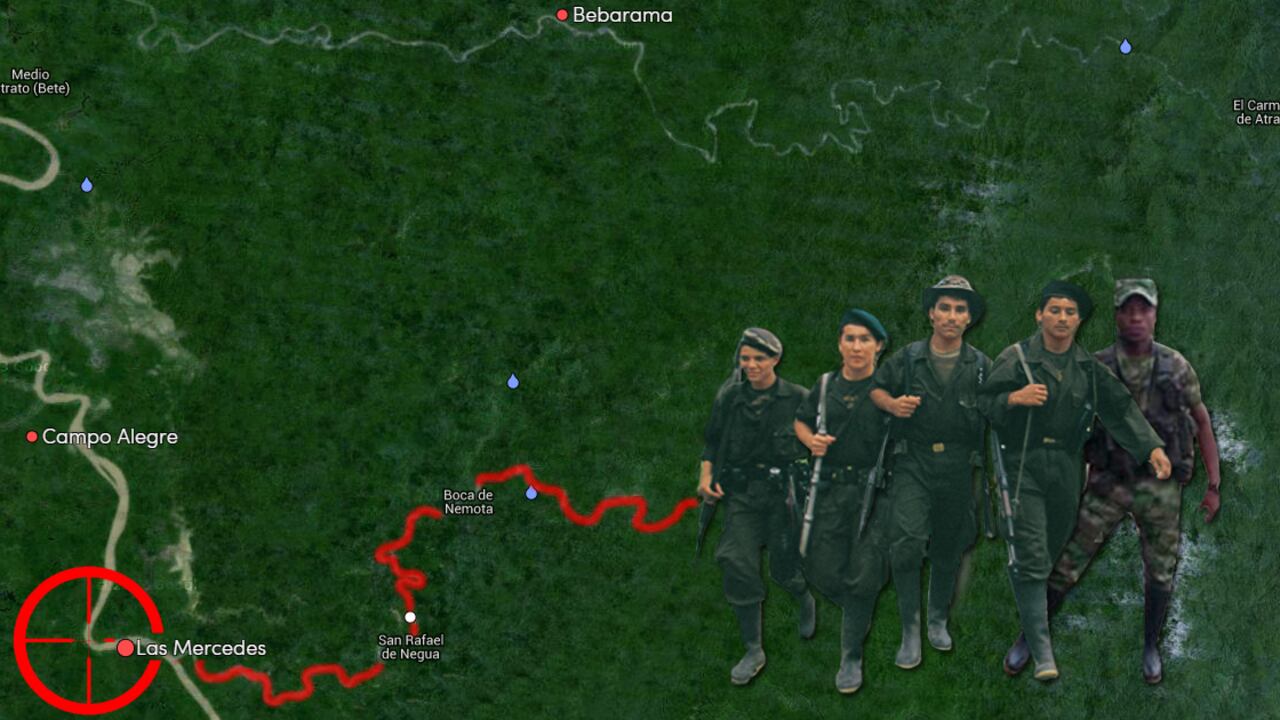 En rojo, el río Neguá, en el que este frente de las FARC ejerce control.