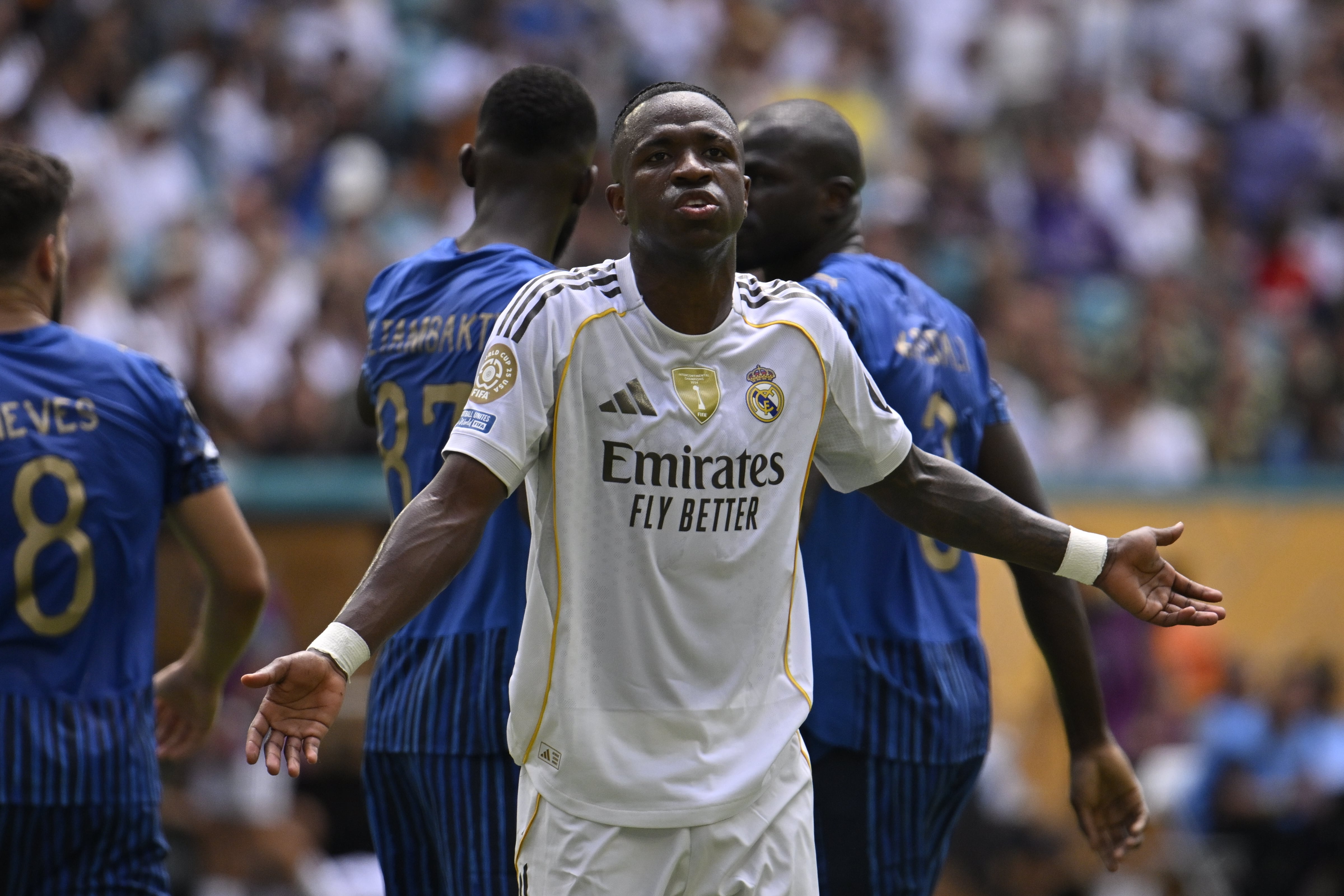 FLORIDA, USA - JUNE 18: Vinicius Jr. of Real Madrid in action during FIFA Club World Cup football match between Real Madrid and Al Hilal at Hard Rock Stadium in Florida, USA on June 18, 2025. (Photo by Miguel J. Rodriguez Carrillo/Anadolu via Getty Images)