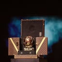 This photograph taken on October 30, 2023, shows the Ballon d'Or award displayed during the 2023 Ballon d'Or France Football award ceremony at the Theatre du Chatelet in Paris. (Photo by FRANCK FIFE / AFP)