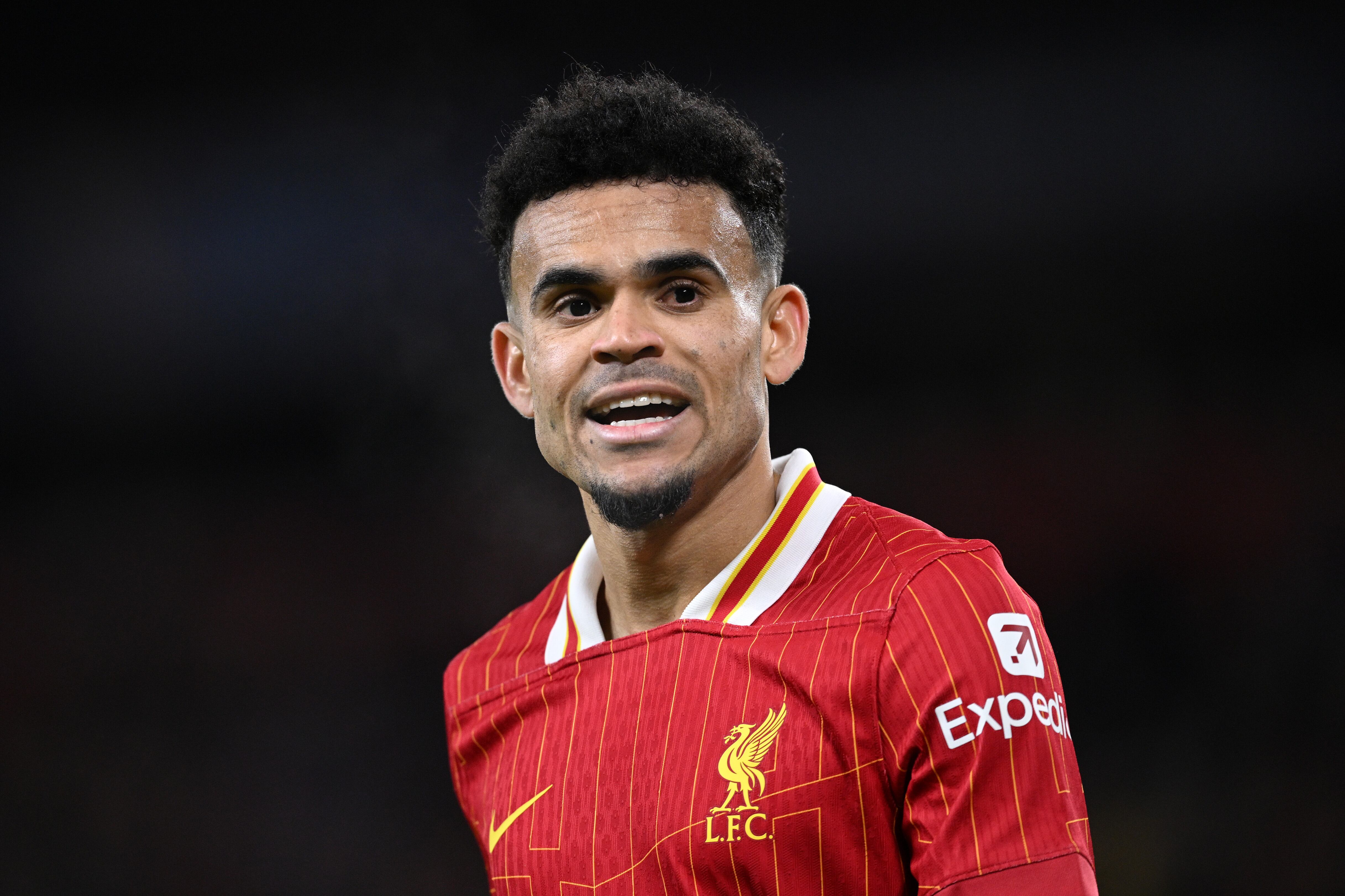 LIVERPOOL, ENGLAND - NOVEMBER 27: Luis Diaz of Liverpool during the UEFA Champions League 2024/25 League Phase MD5 match between Liverpool FC and Real Madrid C.F. at Anfield on November 27, 2024 in Liverpool, England. (Photo by Justin Setterfield/Getty Images)
