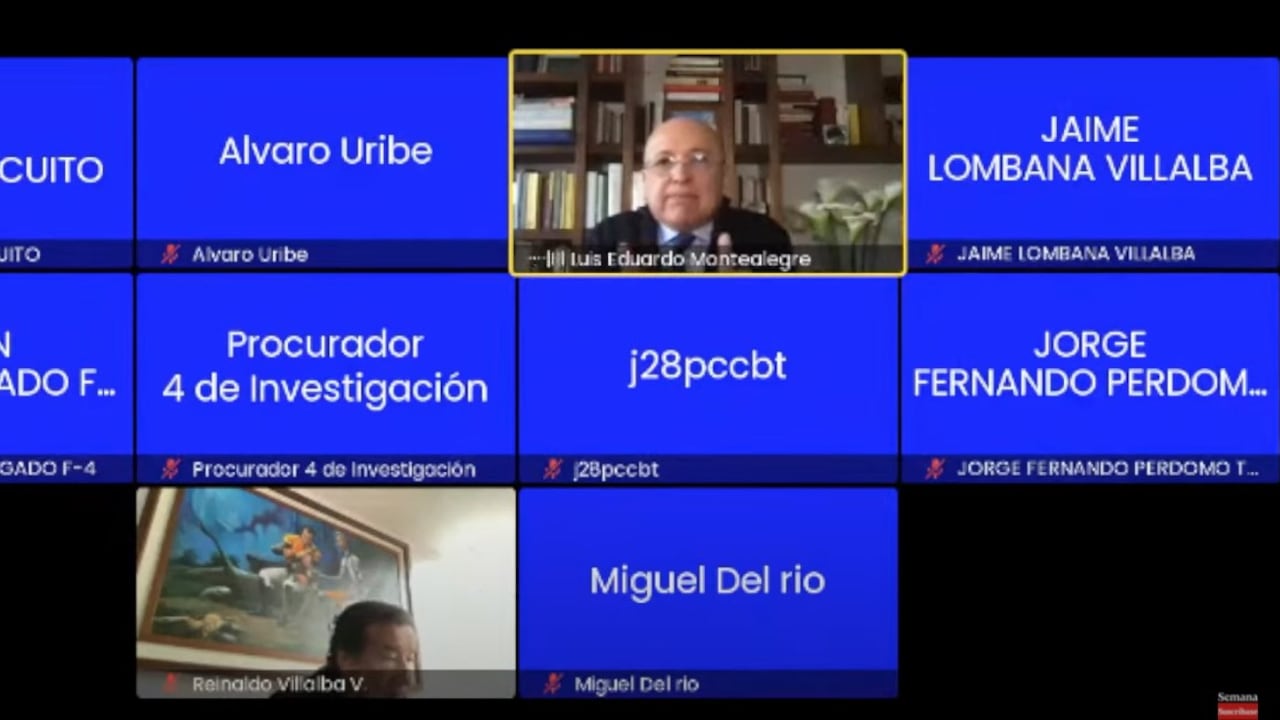 El exfiscal Eduardo Montealegre realiza su exposición, como víctima, en la audiencia de preclusión del proceso contra Álvaro Uribe Vélez.