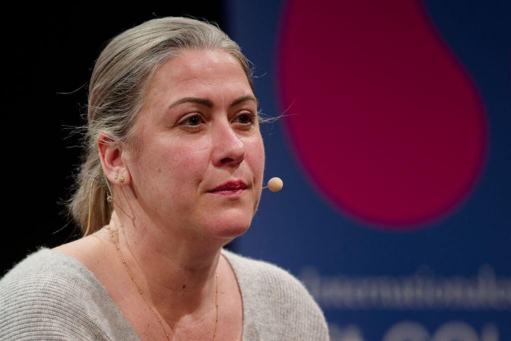 17 March 2025, North Rhine-Westphalia, Cologne: Author Caroline Darian presents her book "Und ich werde Dich nie wieder Papa nennen" at a Lit.Cologne event Photo: Helmut Fricke/dpa (Photo by Helmut Fricke/picture alliance via Getty Images)