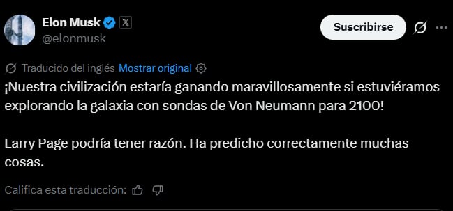 El cofundador de Google recibió el reconocimiento de Musk por sus anteriores predicciones sobre el futuro.