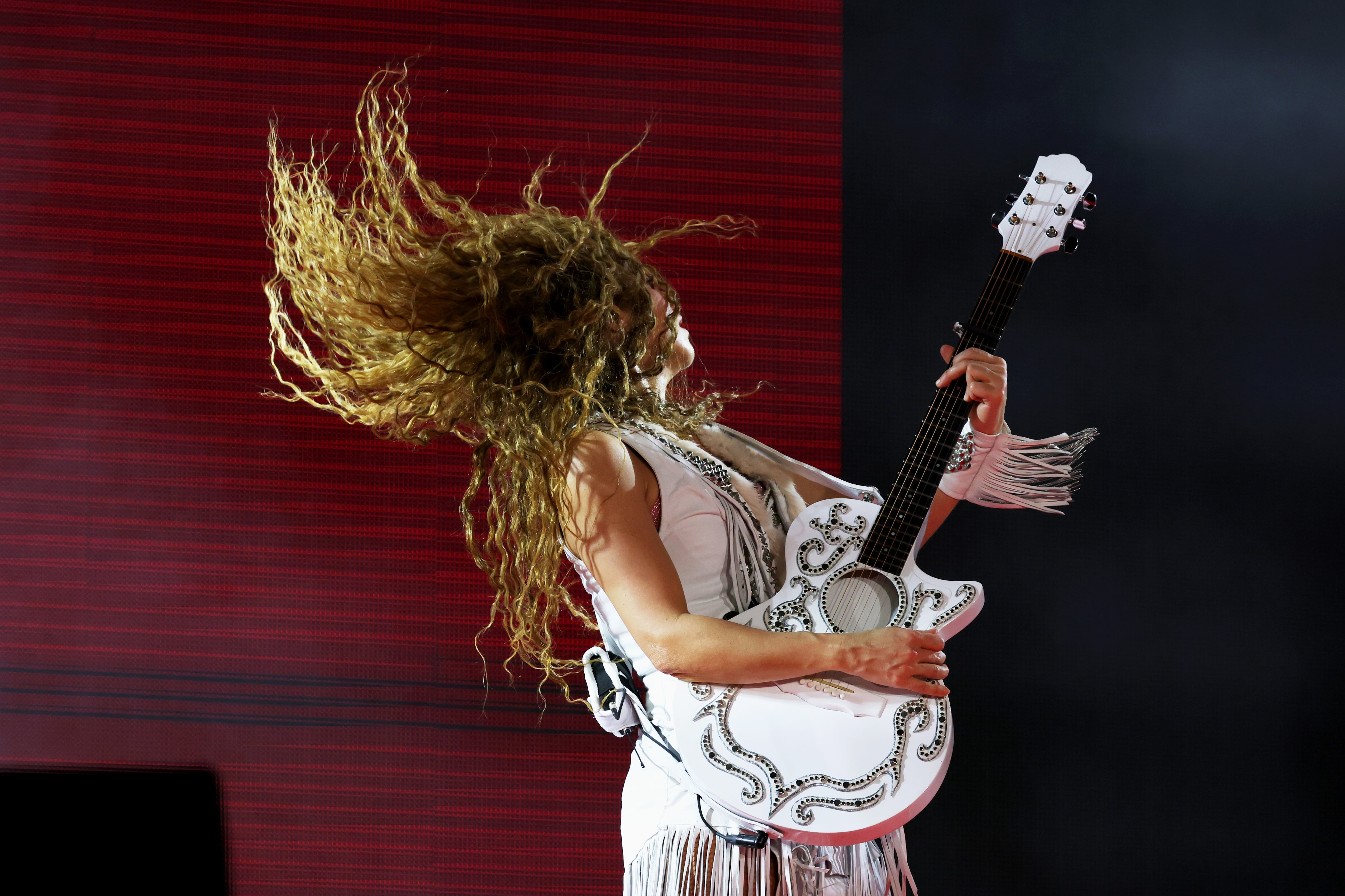 RIO DE JANEIRO, BRAZIL - FEBRUARY 11: Shakira performs onstage during Shakira: Las Mujeres Ya No Lloran World Tour Kick Off - Rio de Janeiro at Estadio Olímpico Nilton Santos on February 11, 2025 in Rio de Janeiro, Brazil. (Photo by Kevin Mazur/Getty Images for Live Nation)
