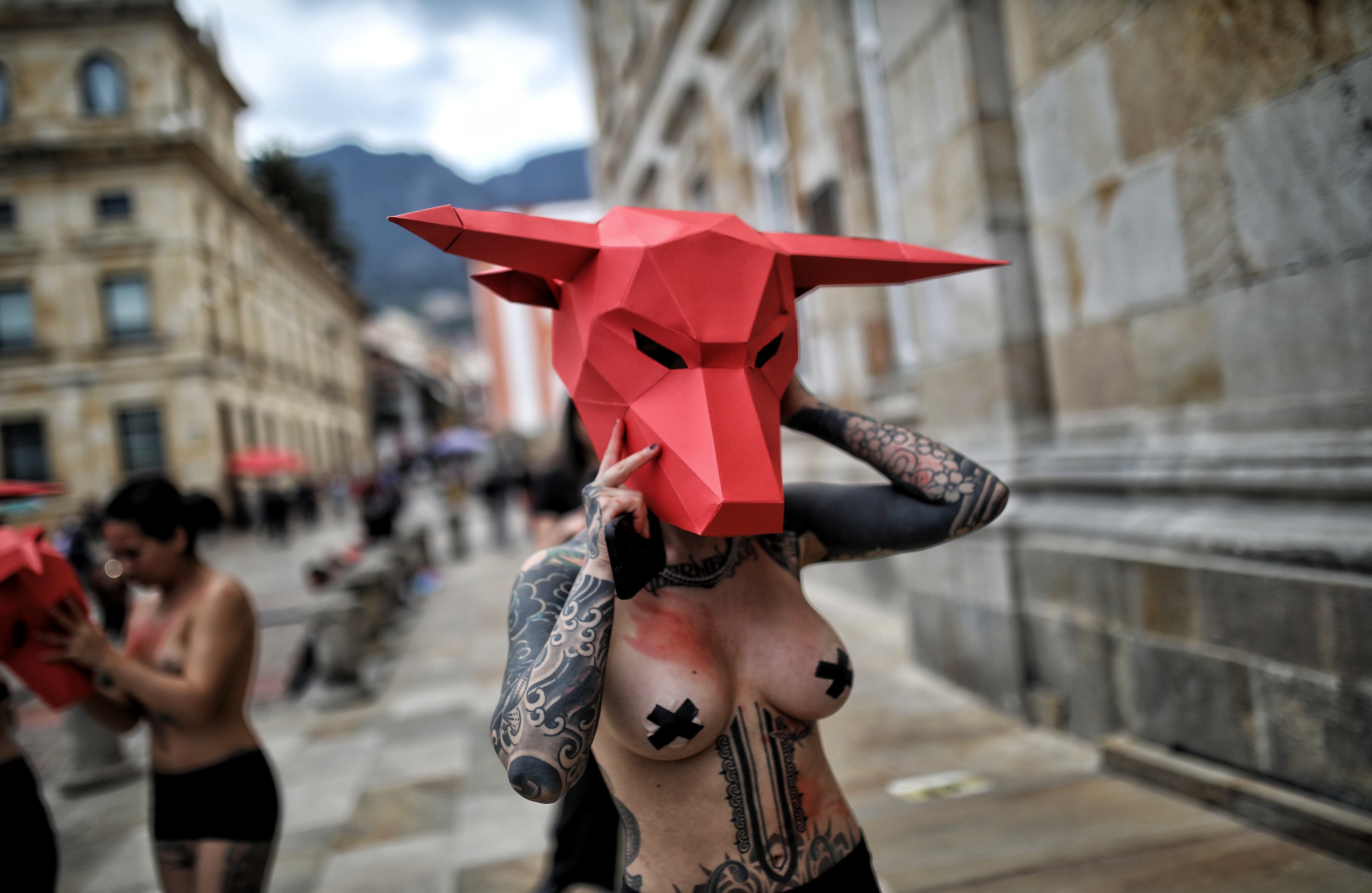 Protesta antitaurina en la plaza de Bolívar frente al Congreso de la República