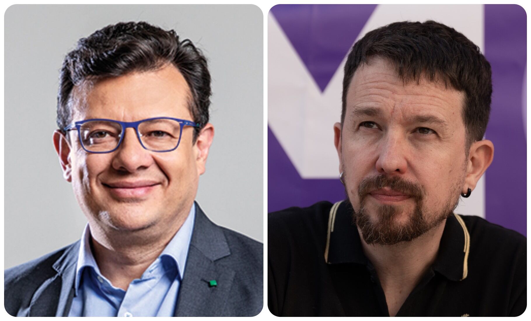 El director de RTVC, Hollman Morris, y el exlíder político de Podemos en España, Pablo Iglesias.