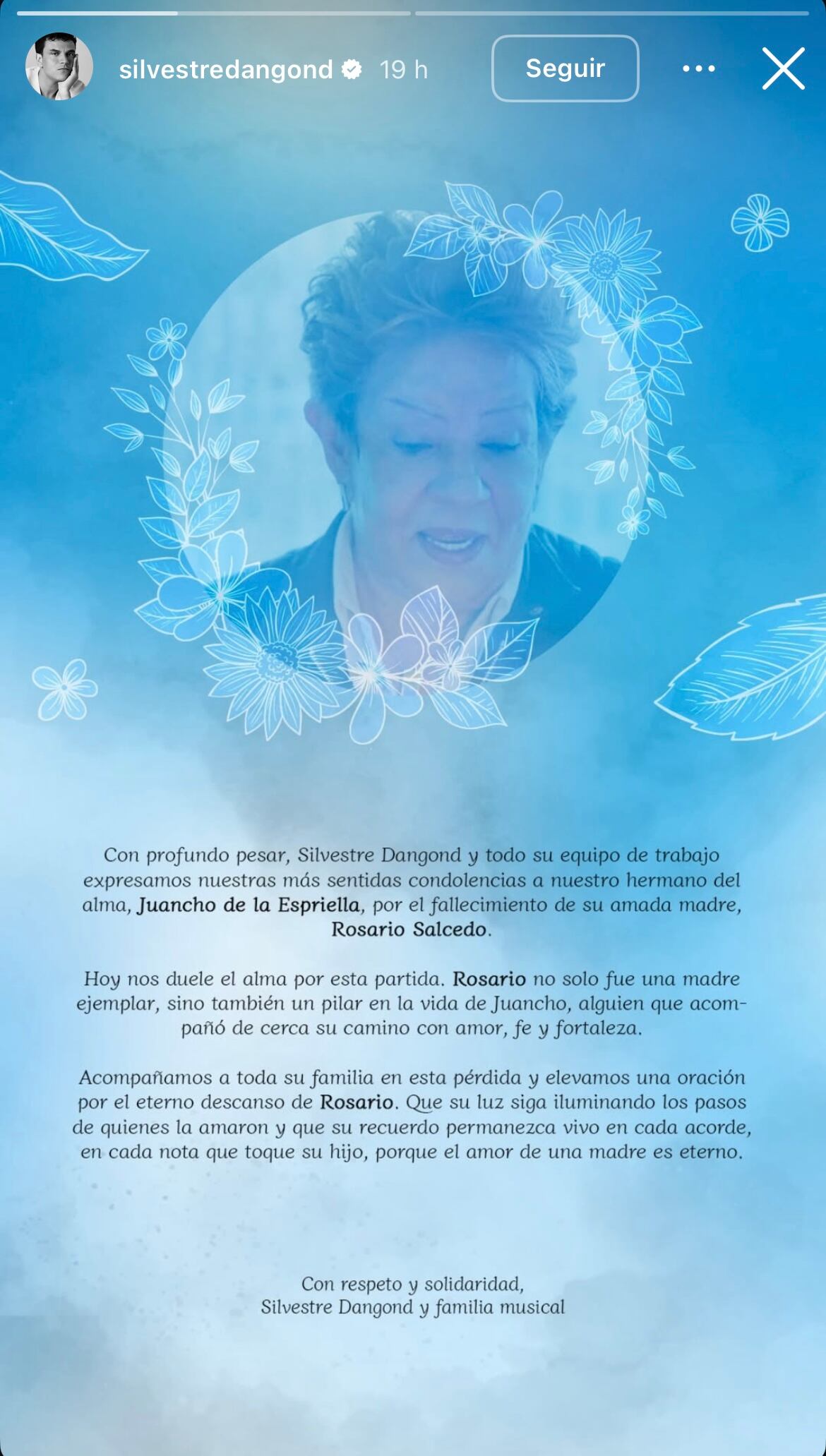 Sentida despedida de Silvestre Dangond a la mamá de Juancho de la Espriella