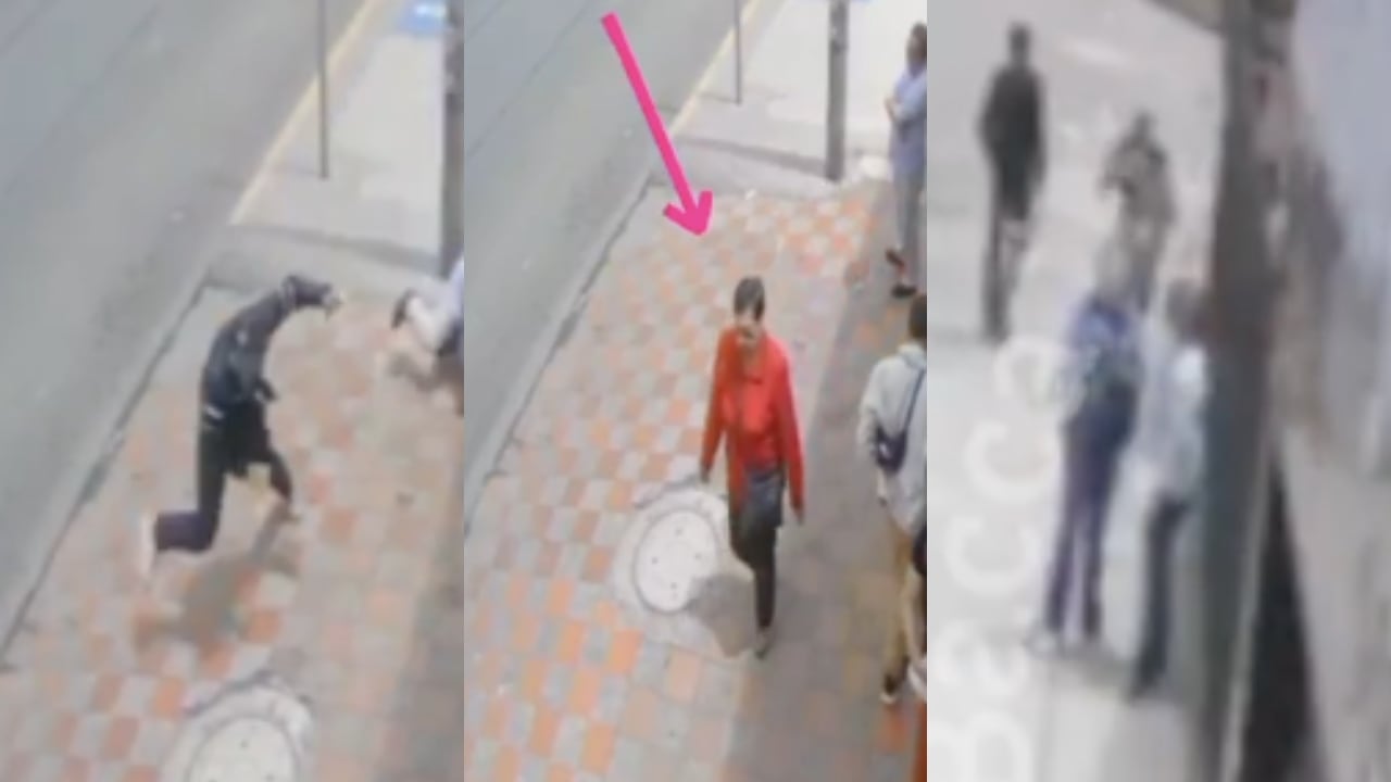 Momentos del ataque en Modelia. La mujer de saco rojo, fue quien murió.