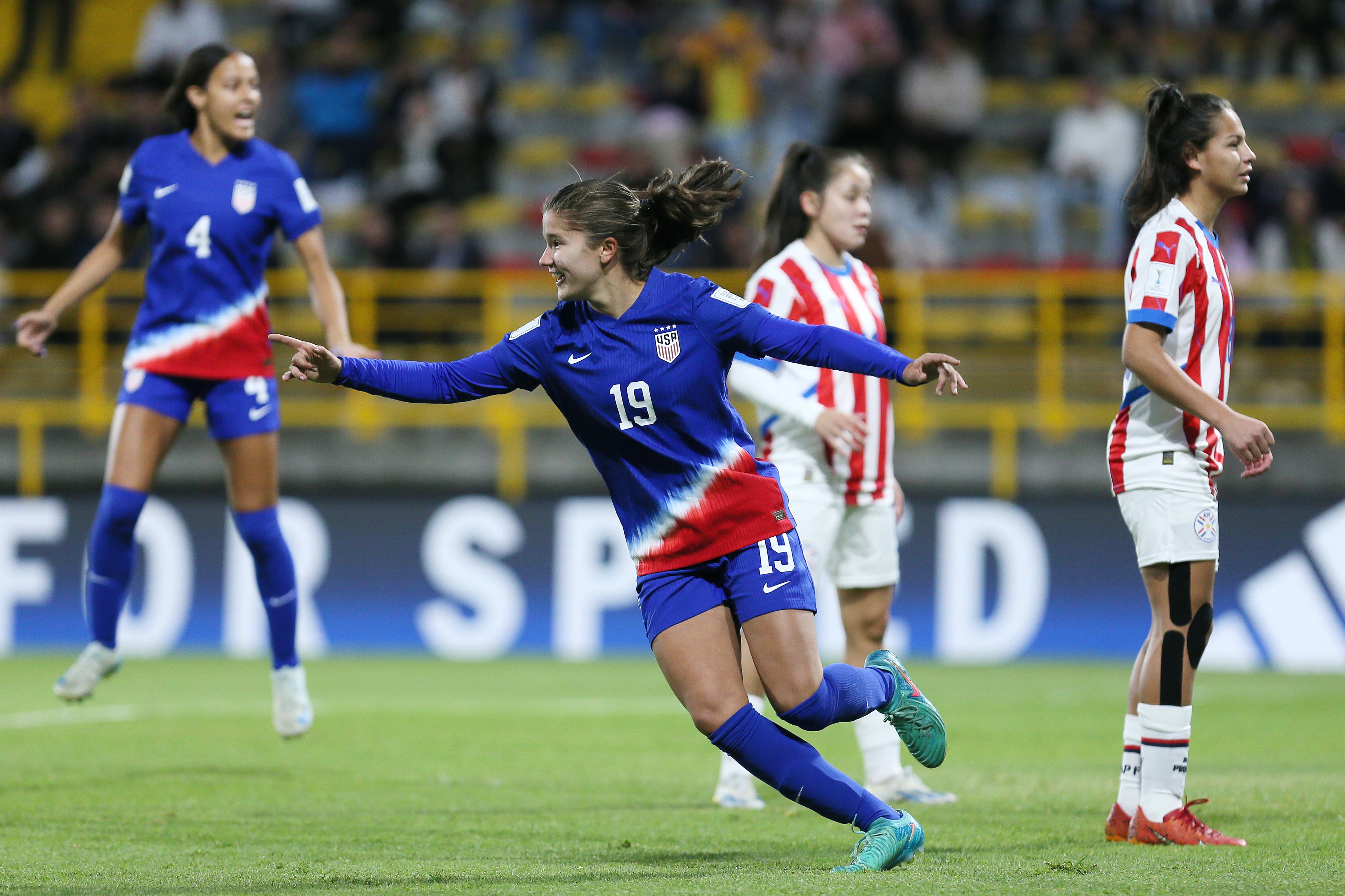 BOGOTA, COLOMBIA - SEPTEMBER 07: Pietra Tordin of USA celebrates after scoring the team's first goal during the FIFA U-20 Women's World Cup Colombia 2024 match between USA and Paraguay at Estadio Metropolitano de Techo on September 07, 2024 in Bogota, Colombia.  (Photo by Ricardo Moreira - FIFA/FIFA via Getty Images)