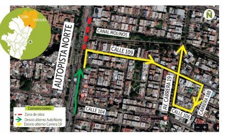 Desvío para la Autopista Norte por obra de valorización.