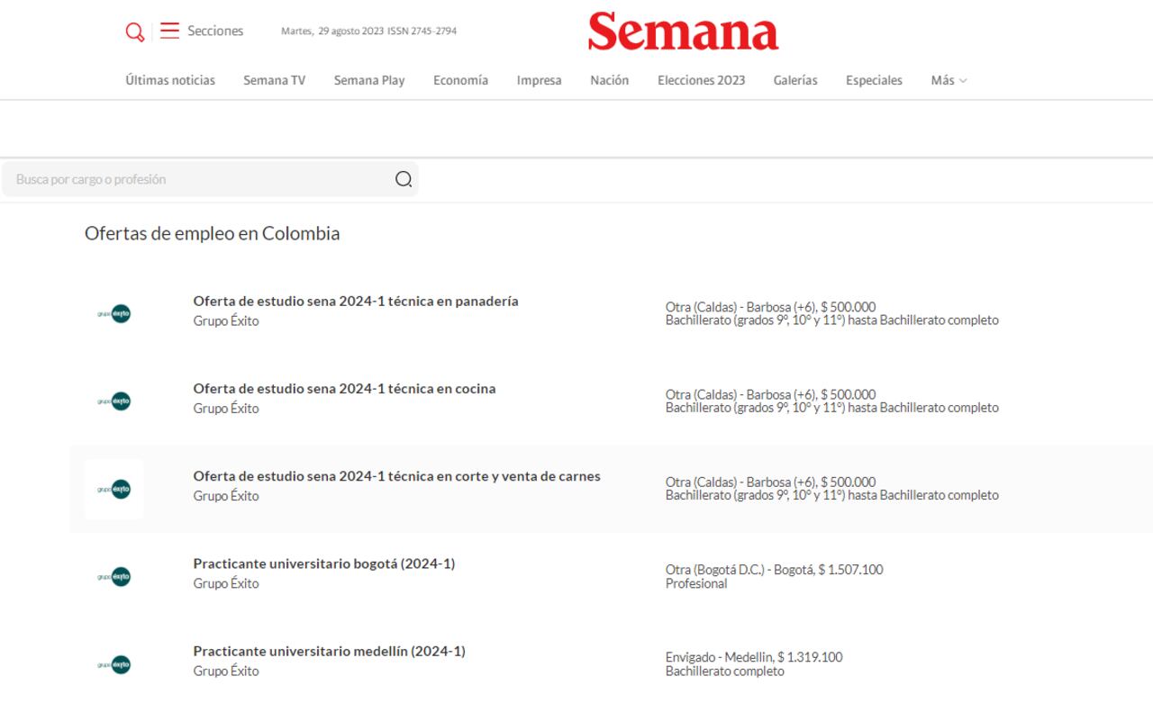 Ofertas de empleo para practicantes en Semana.com