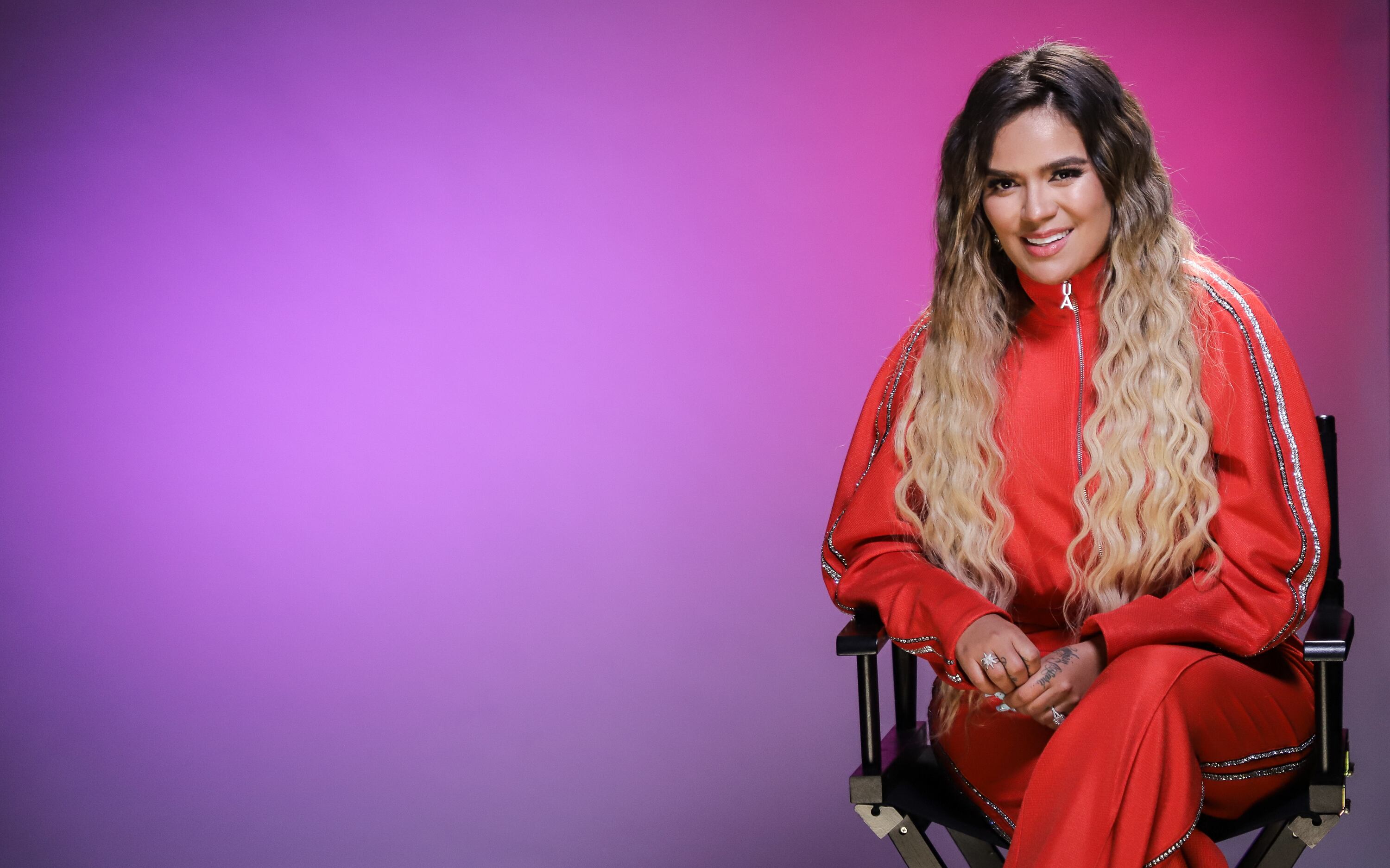 Karol G visita La Musica Studio el 7 de enero de 2020 en Miami, Florida.