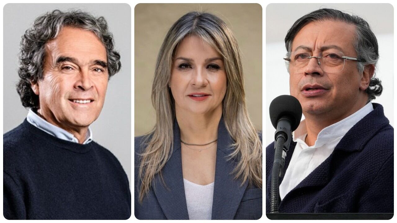 Los precandidatos presidencial Sergio Fajardo y Vicky Dávila, y el presidente de Colombia, Gustavo Petro.