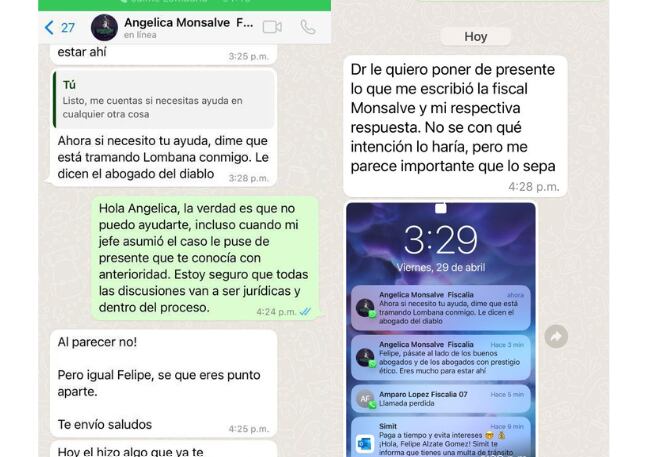 La fiscal Angélica Monsalve, que denunció un traslado irregular en la Fiscalía buscó a los abogados de la familia Ríos Velilla para pedirles “pasarse al lado de los buenos”.