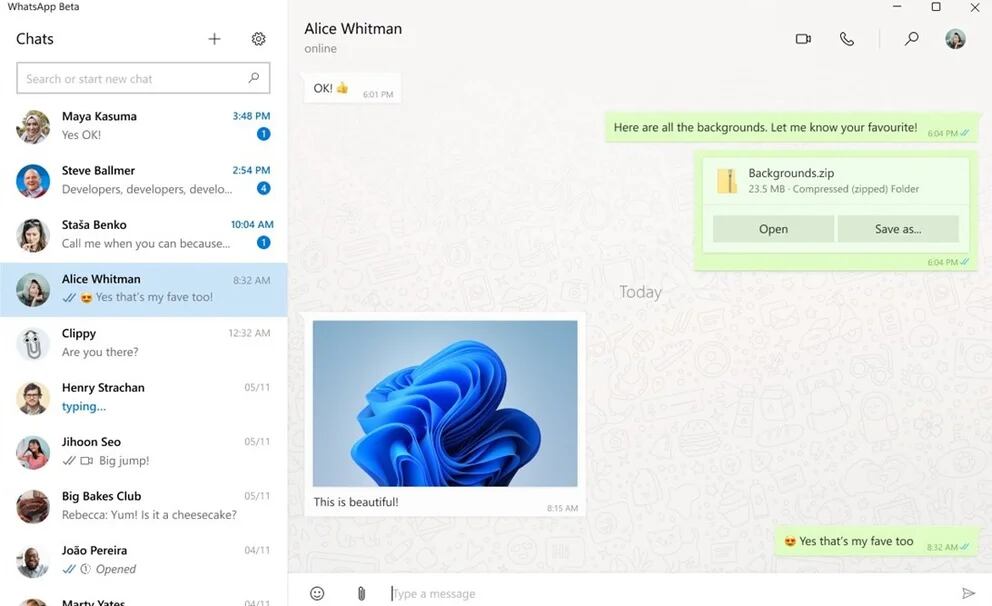 Así se ve la nueva versión de Whatsapp web en Windows 11