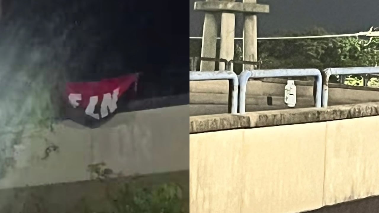 La bandera del ELN y el cilindro que aparecieron en Barranquilla.