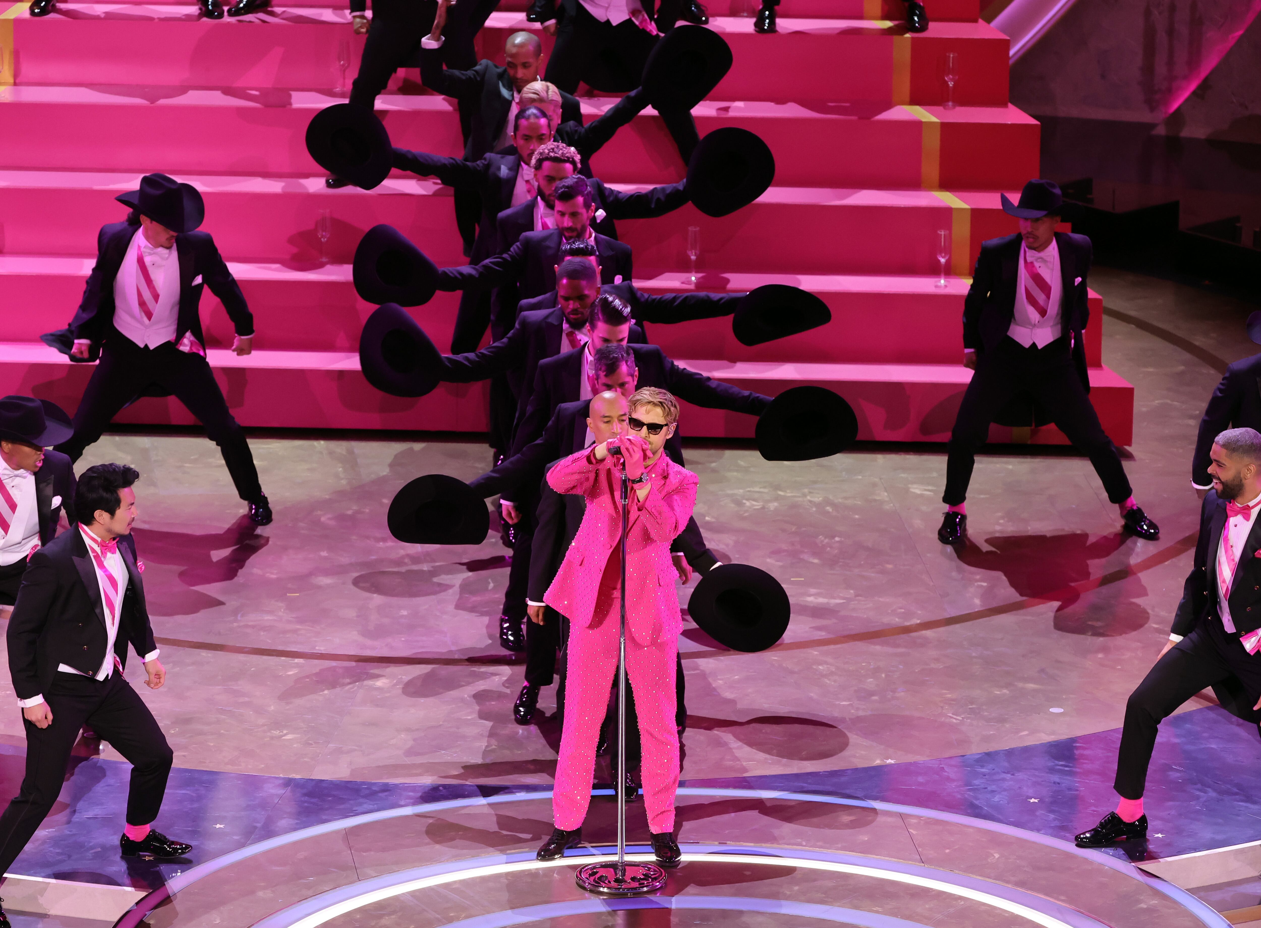 HOLLYWOOD, CALIFORNIA - MARCH 10: Ryan Gosling performs 'I'm Just Ken' from "Barbie" onstage during the 96th Annual Academy Awards at Dolby Theatre on March 10, 2024 in Hollywood, California. (Photo by Kevin Winter/Getty Images)