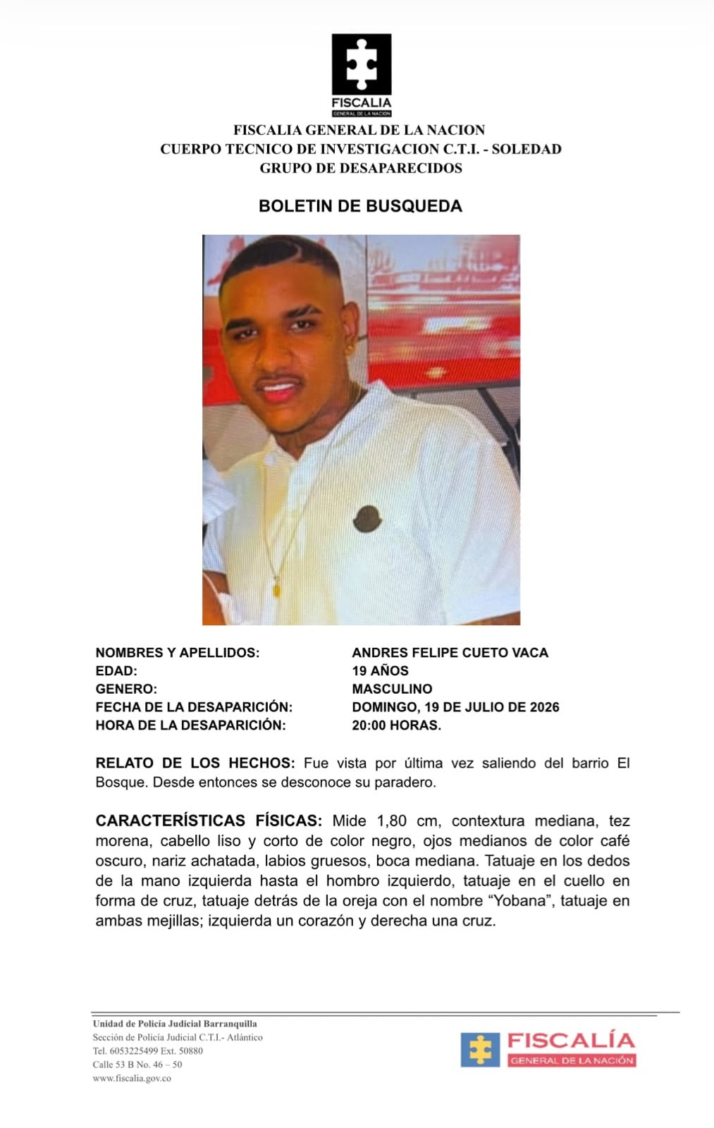 El joven fue inicialmente reportado como desaparecido.
