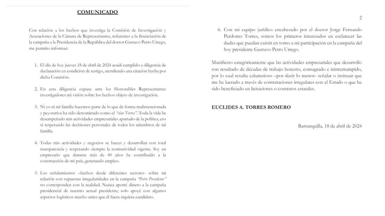 Comunicado Euclides Torres.