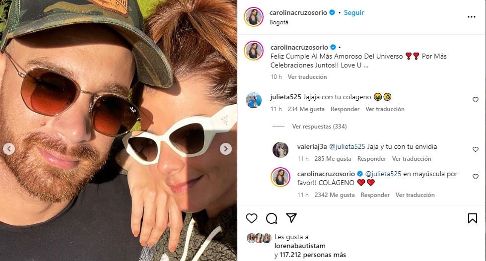 Carolina Cruz le dedicó un post a Jamil Farah