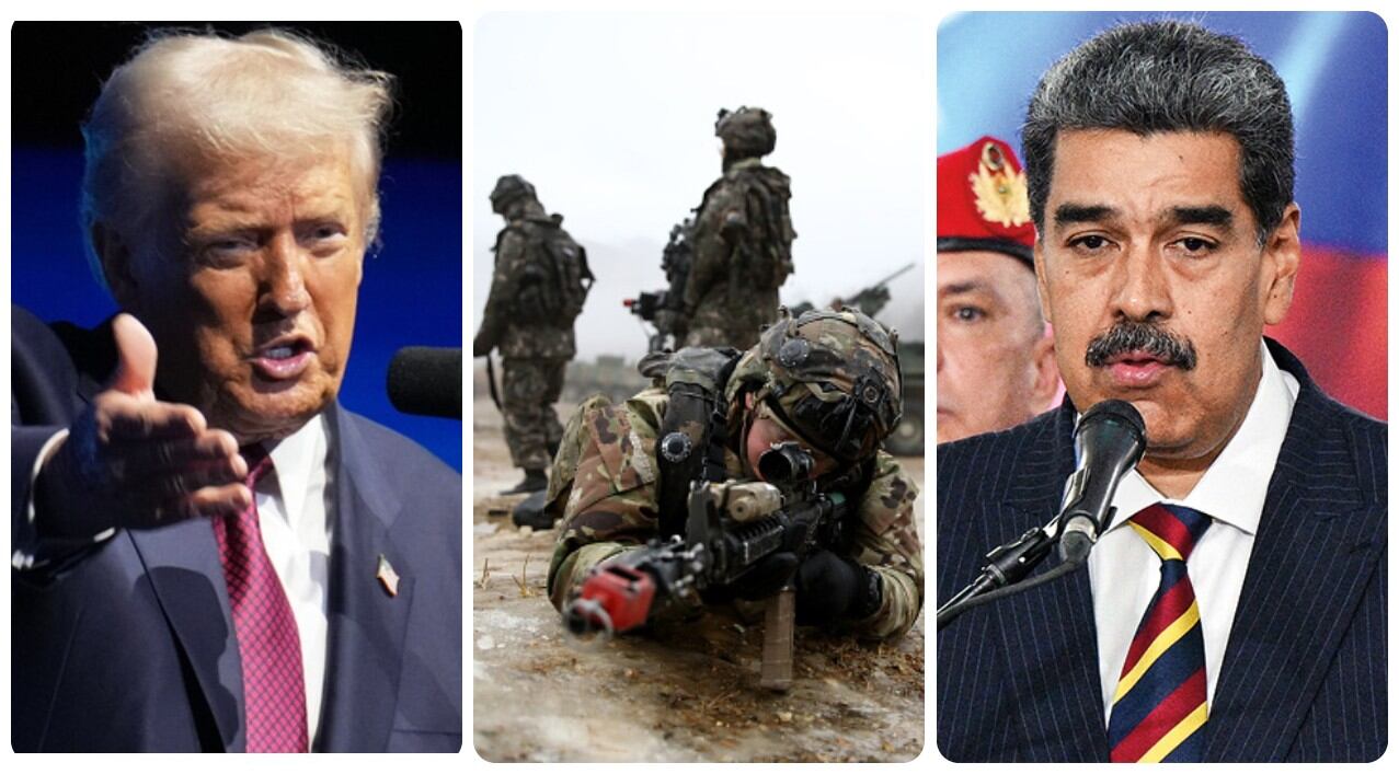 Donald Trump, tropas del ejército de EE. UU. y Nicolás Maduro