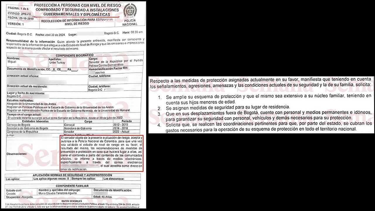 Documento en el que se pedía mayor seguridad para Miguel Uribe.