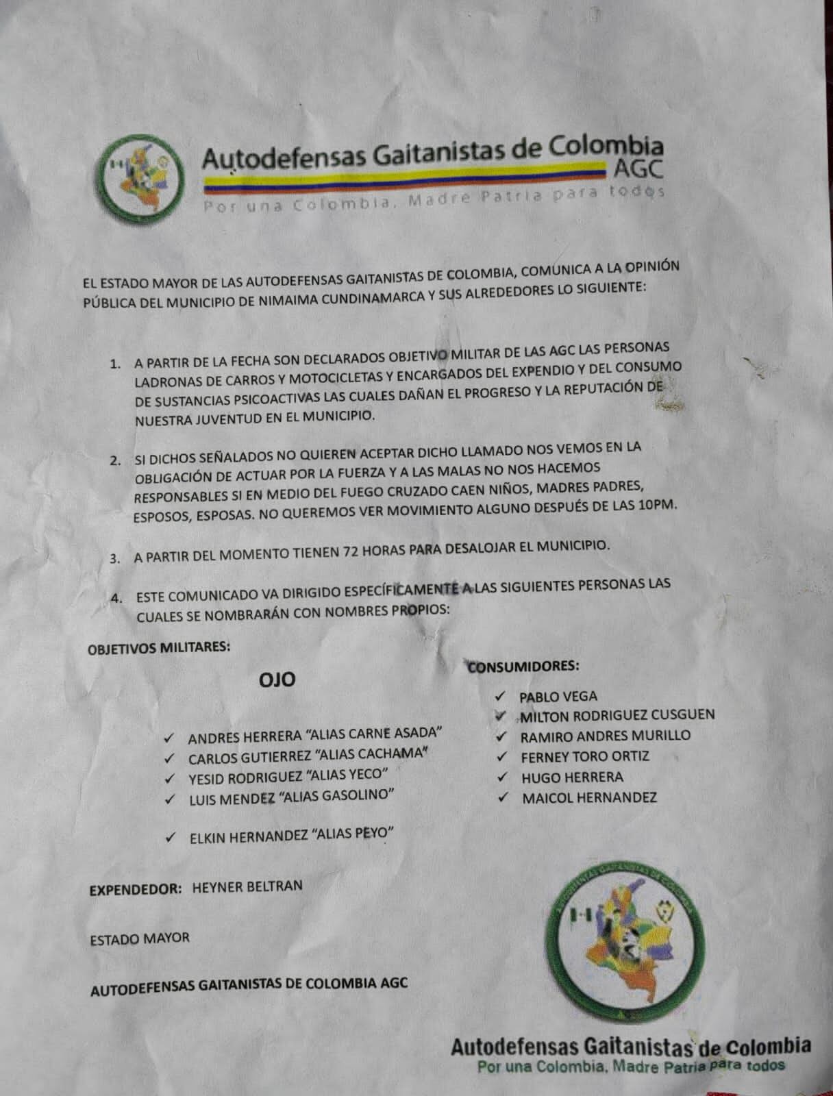 Amenazan a 12 personas en Nimaima y las declaran objetivo militar