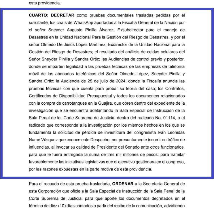 Consejo de Estado decretó pruebas en proceso de pérdida de investidura contra Iván Name