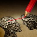 La lectura de la mente o el concepto de conexión mental como símbolos de personas telepáticas conectados con un dibujo como una ilustración 3D