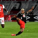 Jugadores de Independiente Santa Fe, celebran la victoria sobre America de Cali, al final de partido de la fecha 6 entre Independiente Santa Fe y America de Cali, por la Liga BetPLay DIMAYOR I 2020, en el estadio Nemesio Camacho El Campin de la ciudad de Bogota. / Players of Independiente Santa Fe, celebrate the victory to America de Cali, at the end of a match of the 6th date between Independiente Santa Fe and America de Cali, for the BetPlay DIMAYOR I Leguaje 2020 at the Nemesio Camacho El Campin Stadium in Bogota city. / Photo: VizzorImage / Luis Ramirez / Staff.