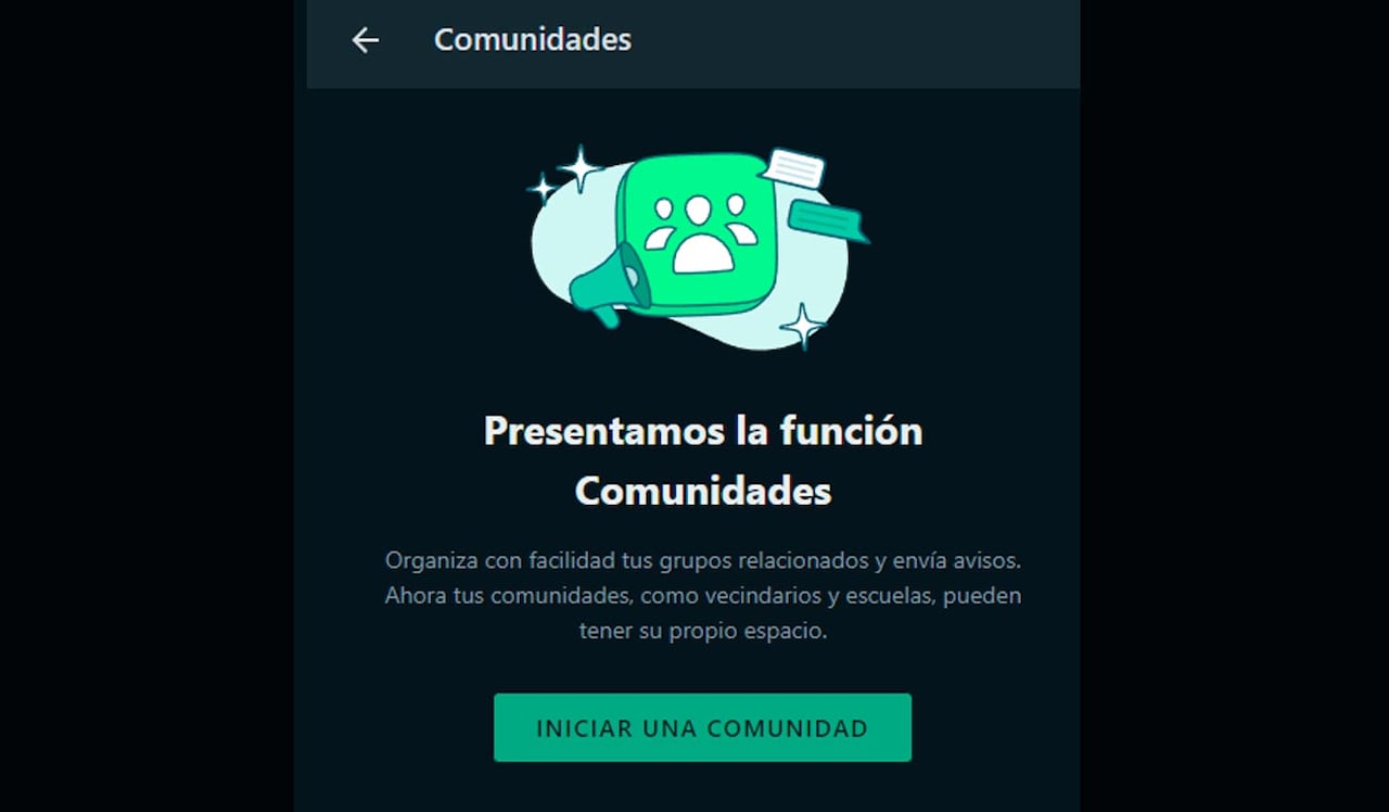 Botón para habilitar las comunidades en WhatsApp.