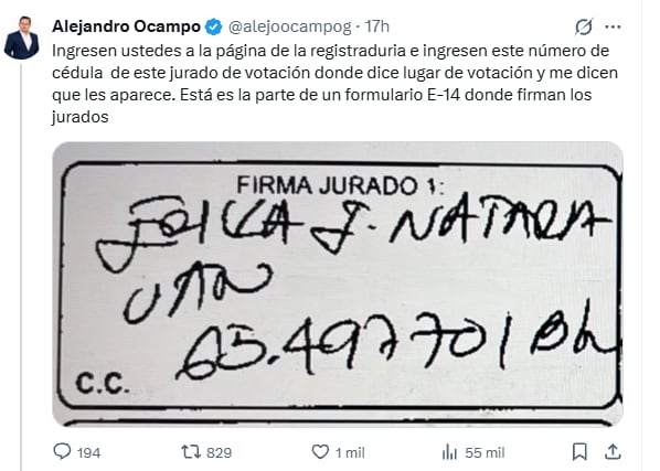 El mensaje de Alejandro Ocampo.