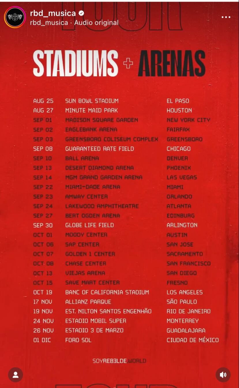 Estas son las ciudades que visitará RBD