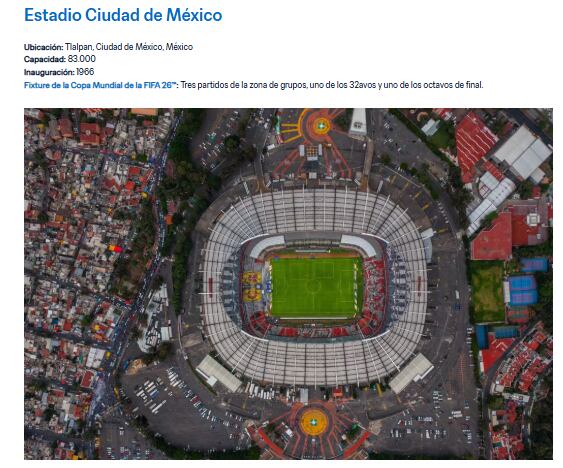 Así aparece el Estadio Azteca en la web oficial de la FIFA