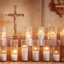 Prayer candles and crucifix.