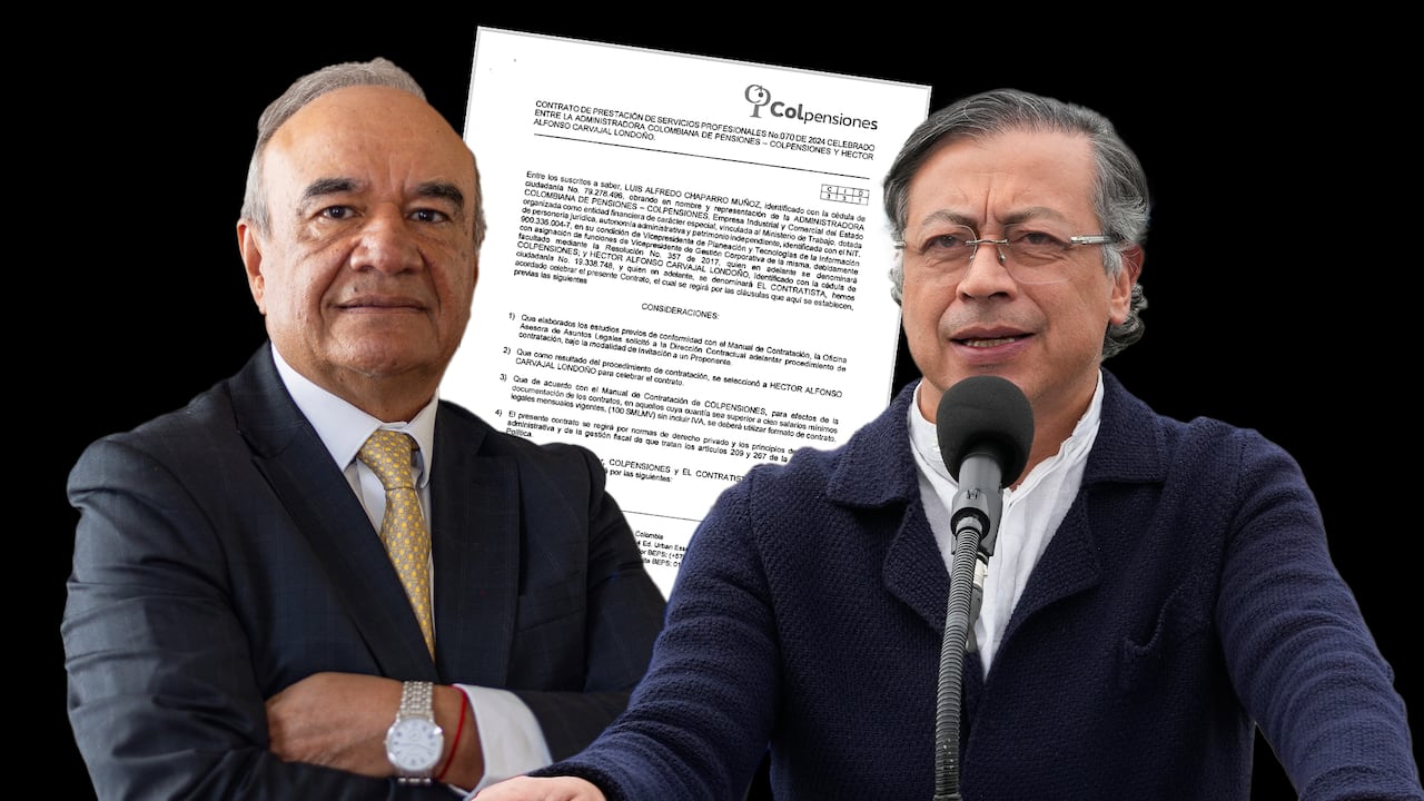 El magistrado Héctor Carvajal se benefició de dos contratos en Colpensiones, conceptuó en favor de la reforma pensional y pretende votar la iniciativa en la Corte Constitucional. En la foto lo acompaña Gustavo Petro.