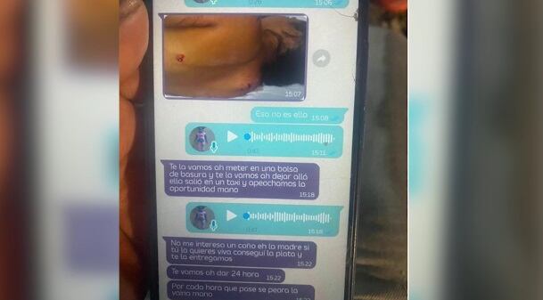 Uno de los chats de los falsos secuestradores con la pareja de la mujer.