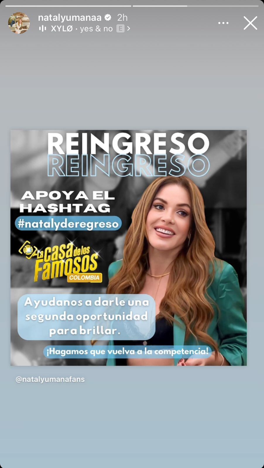 Postal de Nataly Umaña proponiendo su reingreso a La casa de los famosos.