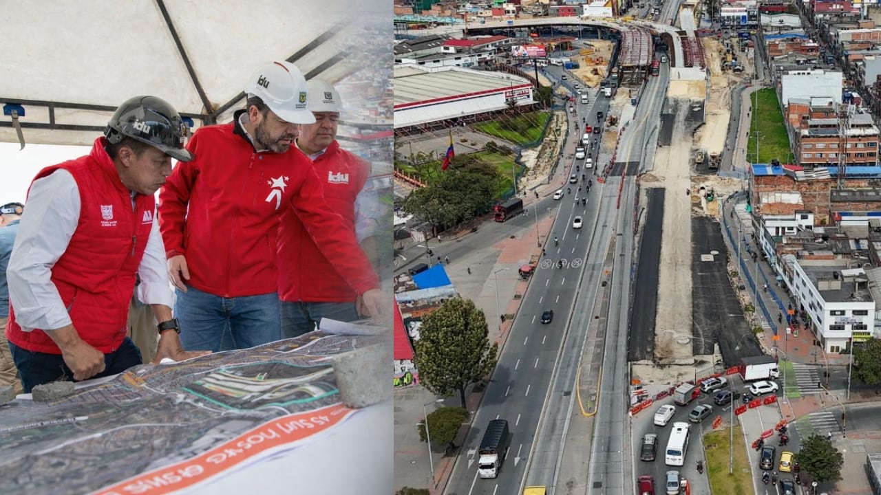 Orlando Molano, director del IDU, y Carlos F. Galán, alcalde de Bogotá, en la planeación del puente de Venecia.