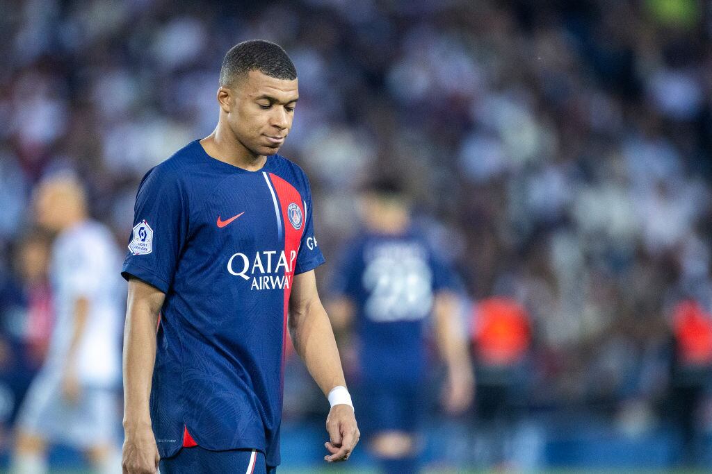 PARIS, FRANCE - JUNE 3:  Kylian Mbappé #7 of Paris Saint-Germain during the Paris Saint-Germain V Clermont, French Ligue 1 regular season match at Parc des Princes on June 3, 2023, in Paris, France (Photo by Tim Clayton/Corbis via Getty Images)
