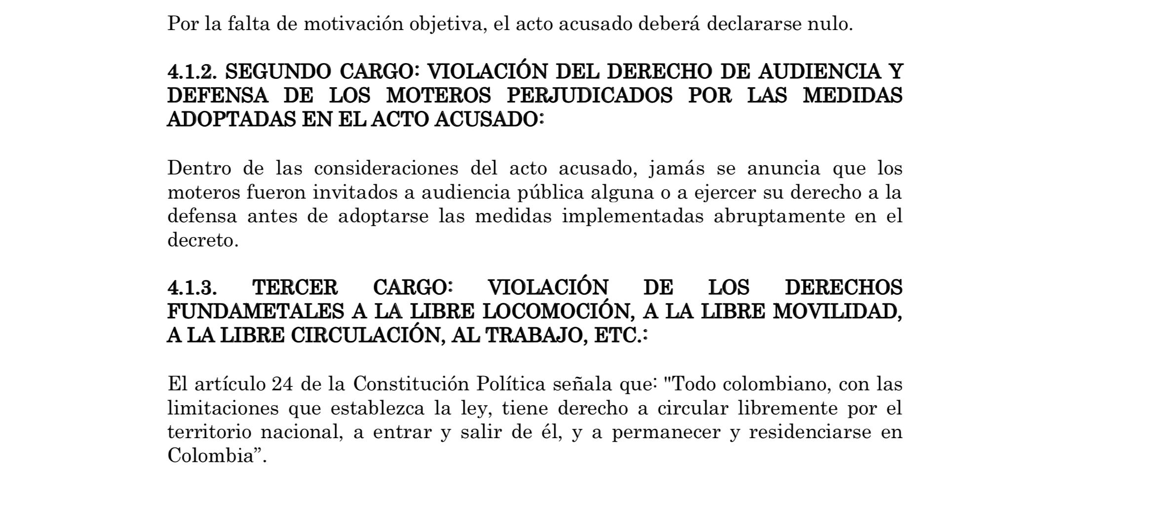 Por violación de derechos, Germán Calderón España demandó el decreto de la Alcaldía de Bogotá que tiene en jaque a los motociclistas este fin de semana