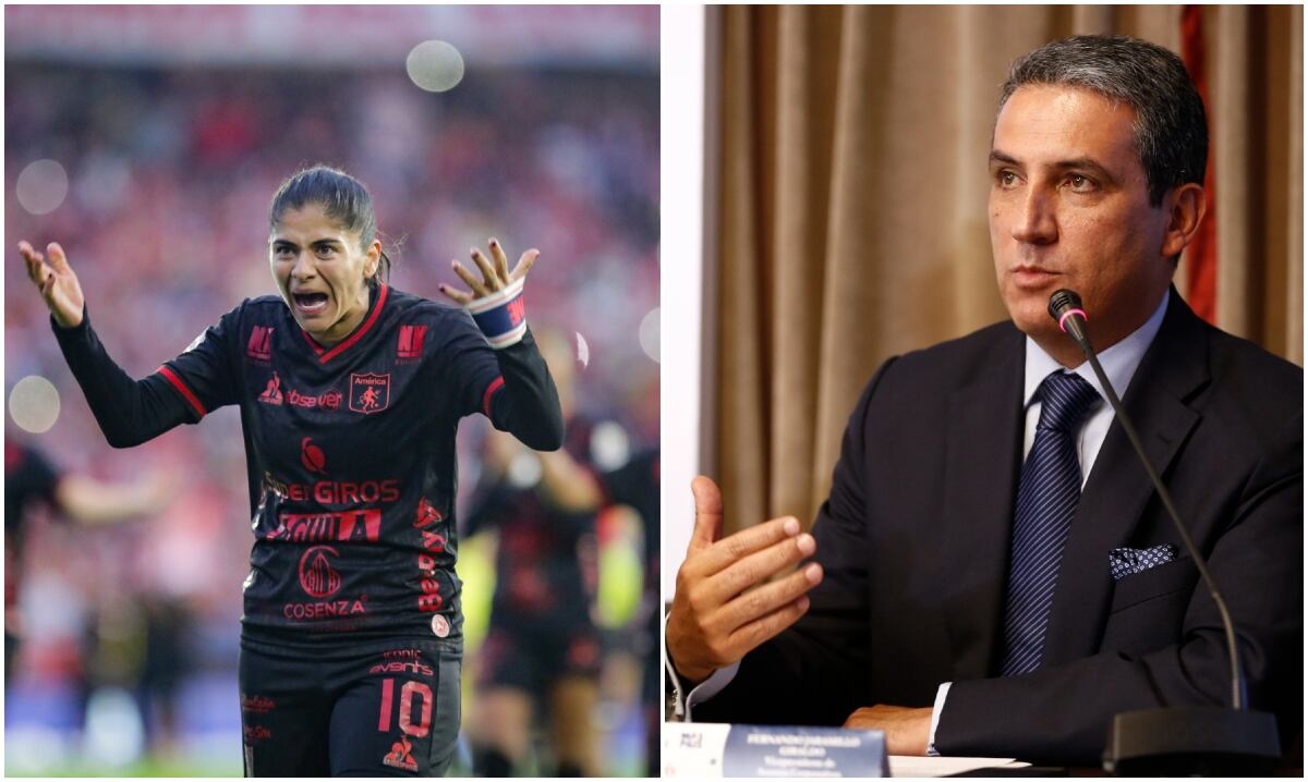 Catañina Usme, máximo referente del fútbol femenino colombiano y Fernando Jaramillo, presidente de la Dimayor