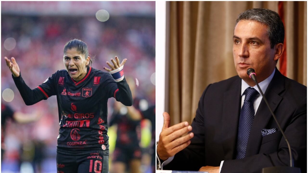 Catalina Usme, máximo referente del fútbol femenino colombiano y Fernando Jaramillo, presidente de la Dimayor