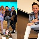 El presentador sufrió aparatosa caída durante transmisión.