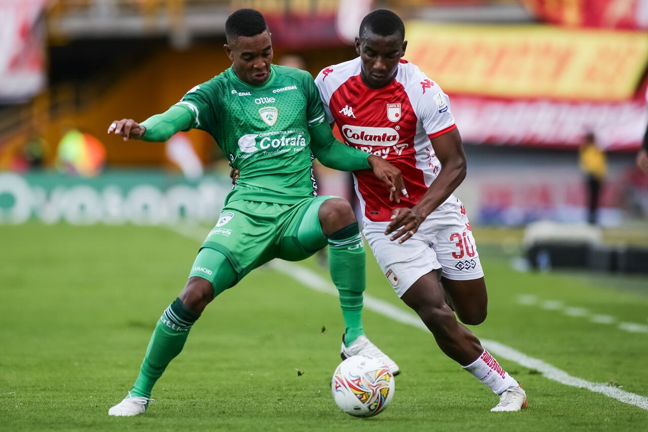 Bogotá. Agosto 12 de 2023. Independiente Santa Fe enfrenta a La Equidad, por la quinta fecha de la liga BetPlay, en el estadio El Campin.(Colprensa-John Paz)