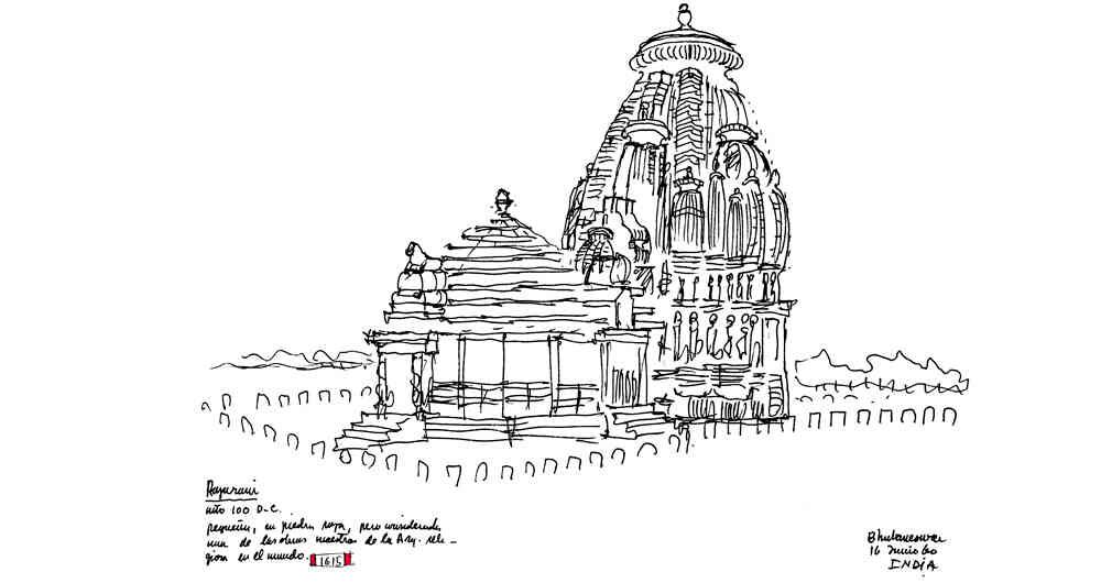  Un dibujo que Germán Samper hizo durante el viaje a India en que conoció la casa y la familia de Balkrishna Doshi. Samper siempre llevaba una libreta para dibujar.